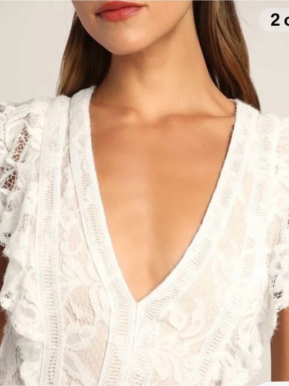 5. Lulu's Ivory Lace Maxi Dress with Ruffle Shoulders and Side Slit - Picture 3 of 8